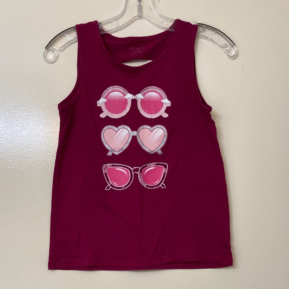 The Children's Place Magenta Tank Top with Sunglasses Graphic